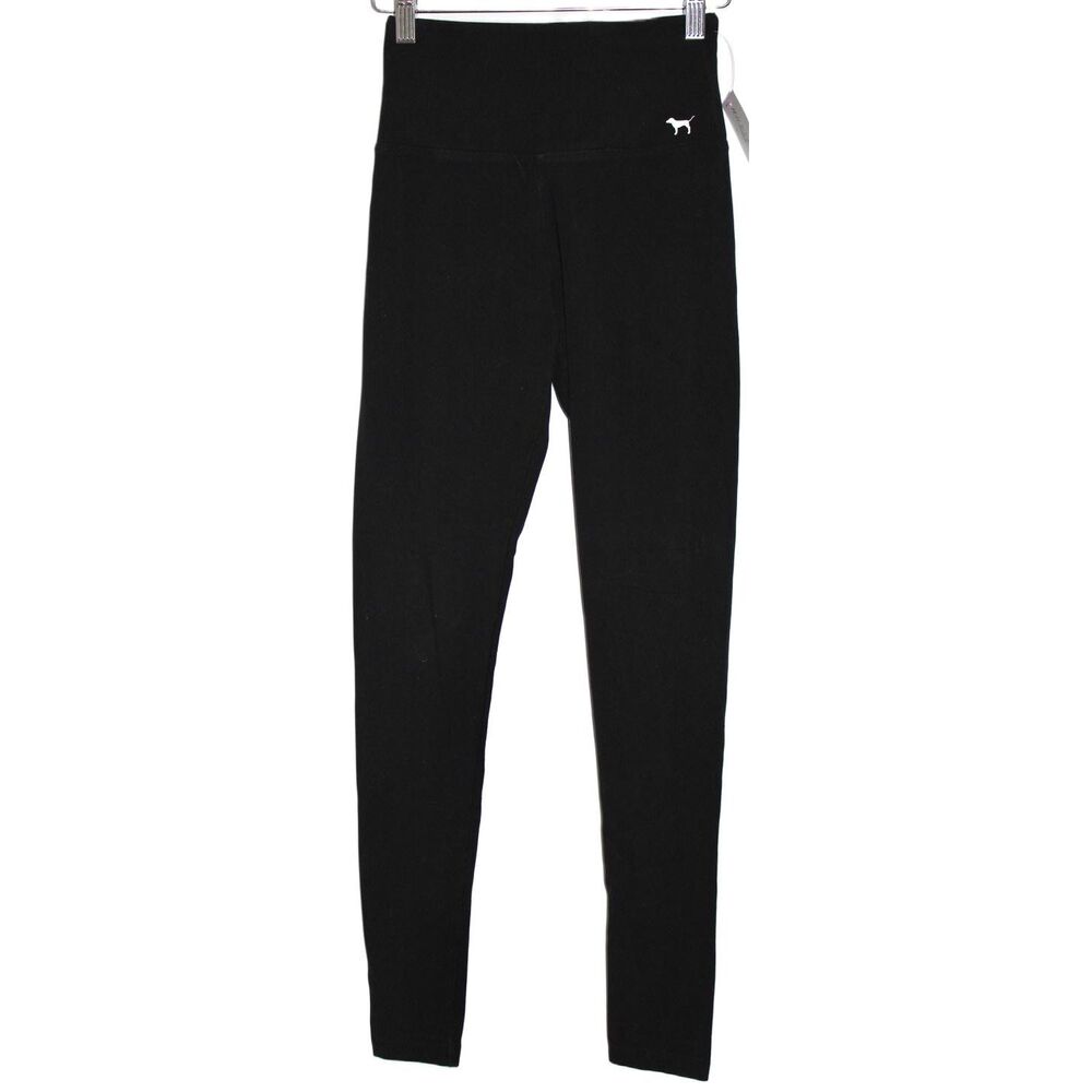 Womens PINK Victoria's Secret Yoga Black Cotton High Waisted Leggings Size XS